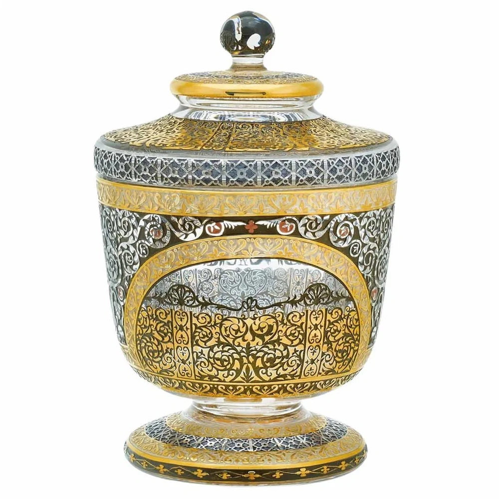 Pasabahce Mağazaları Gold Turkish Sugar Bowl Glass Limited Edition HandPainted